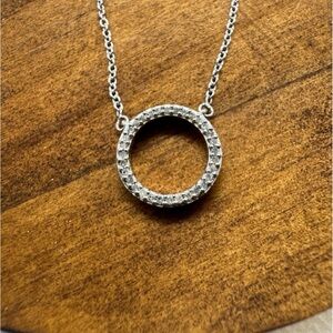 Silver Circle Pendant Necklace. Sterling silver diamond eternity necklace.PM 40.